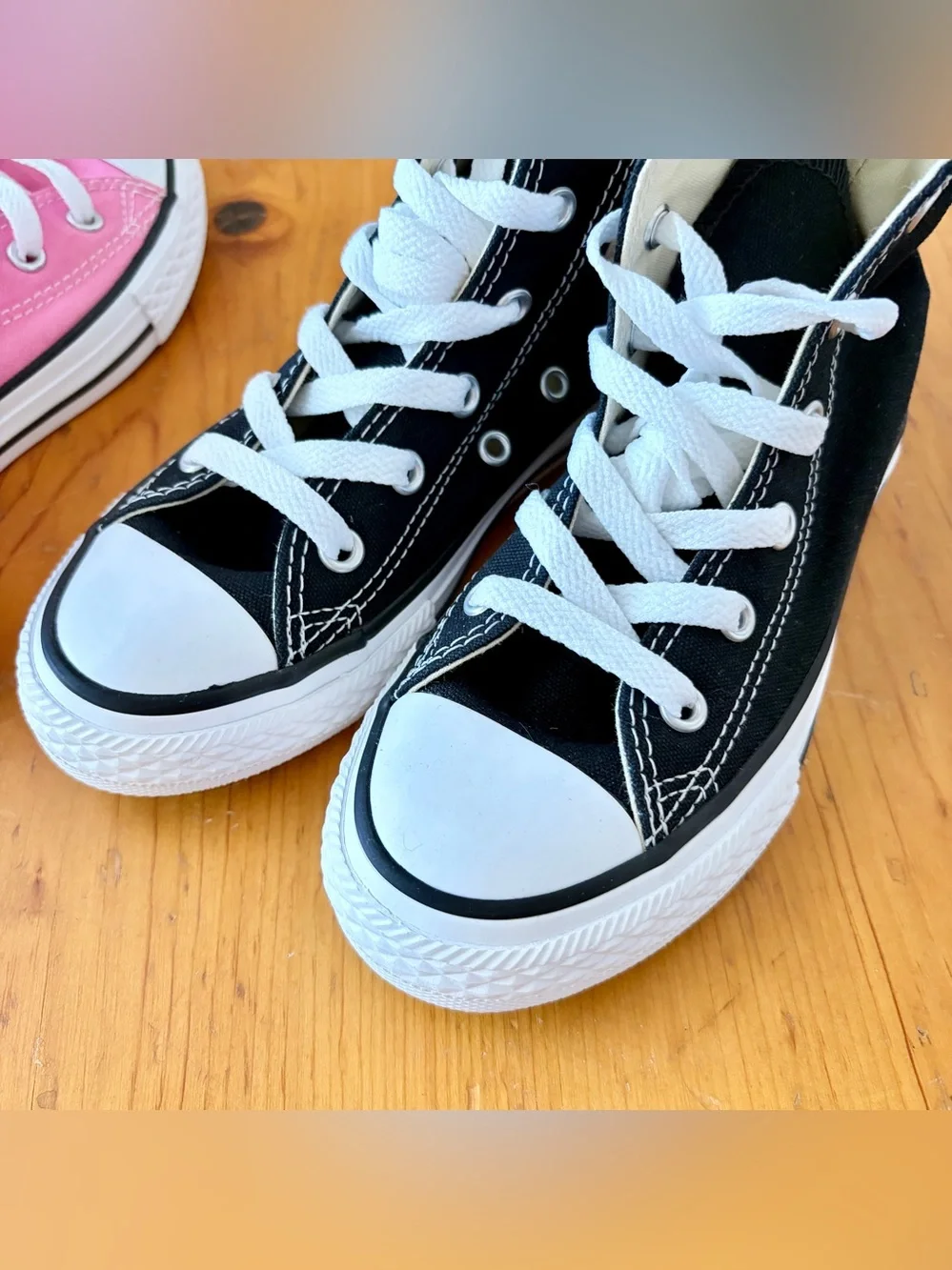 Lot of 2 Converse Chuck Taylor All Star High Top Sneakers Pink & Black Youth 13